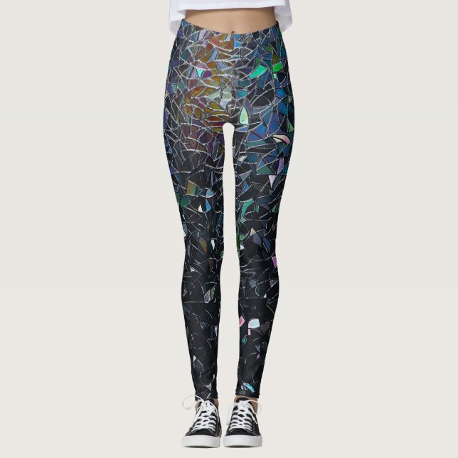 Legging Custom Iridescent Abstract Stained Glass Pattern (Frente)