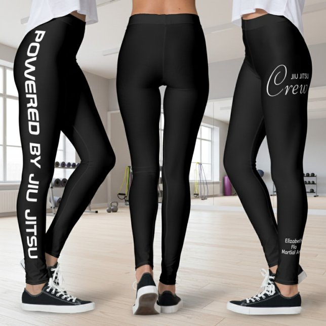 Legging Custom Print Jiu Jitsu Crew Black Spats (Black Jiu Jitsu leggings. Fitness studio background.)
