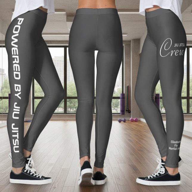 Legging Custom Print Jiu Jitsu Crew Grey Spats (Grey powered by jiu jitsu leggings. Fitness studio background.)