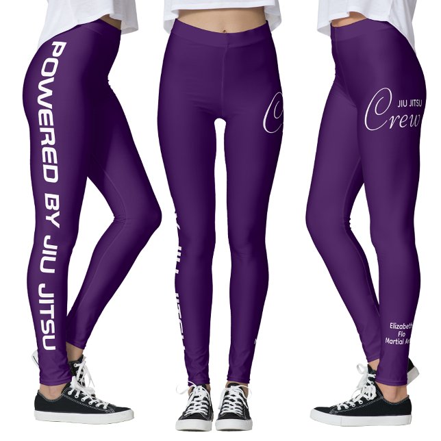 Legging Custom Print Jiu Jitsu Crew Purple Spats (Purple Jiu Jitsu Leggings. White background.)