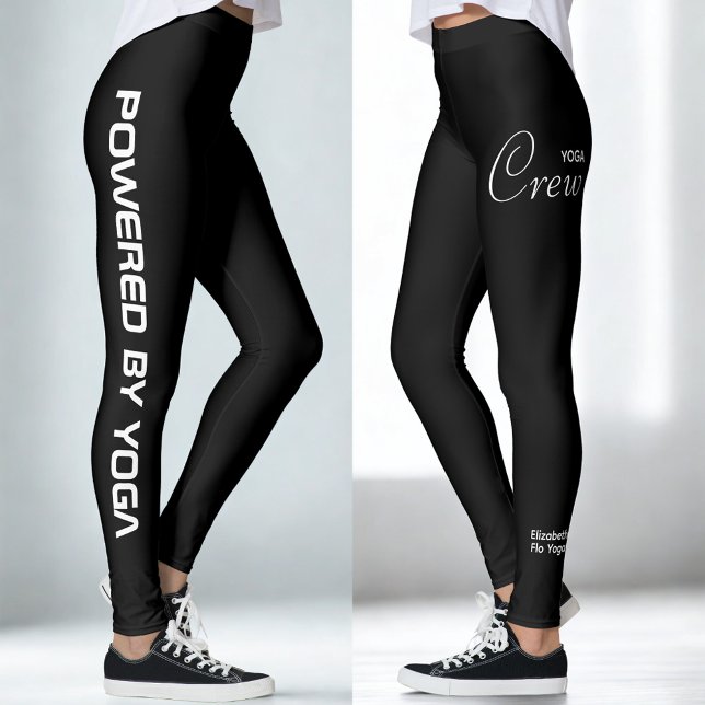 Legging Custom Print Yoga Crew Black (Black yoga leggings. White background.)
