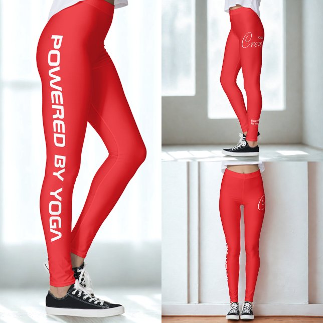 Legging Custom Print Yoga Crew Bright Red (Bright red yoga leggings. Three views.)