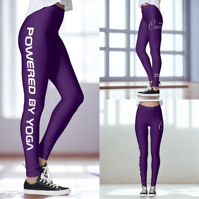 Legging Custom Print Yoga Crew Dark Purple (Dark purple leggings show in three different views.)