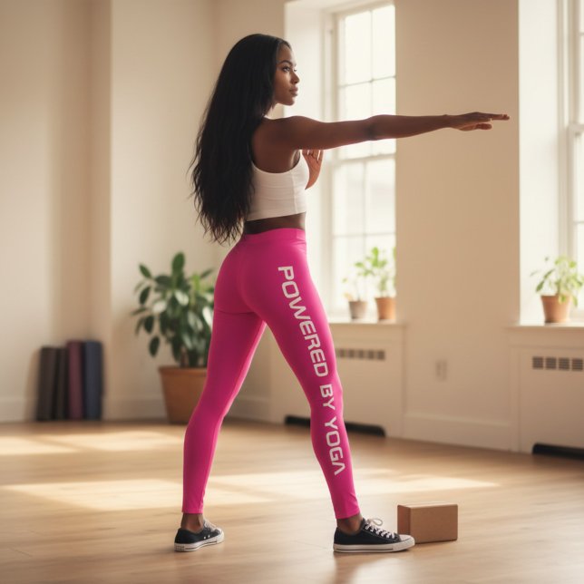 Legging Custom Print Yoga Crew Dark Vibrant Pink (Woman wearing bright pink yoga leggings in a yoga studio)