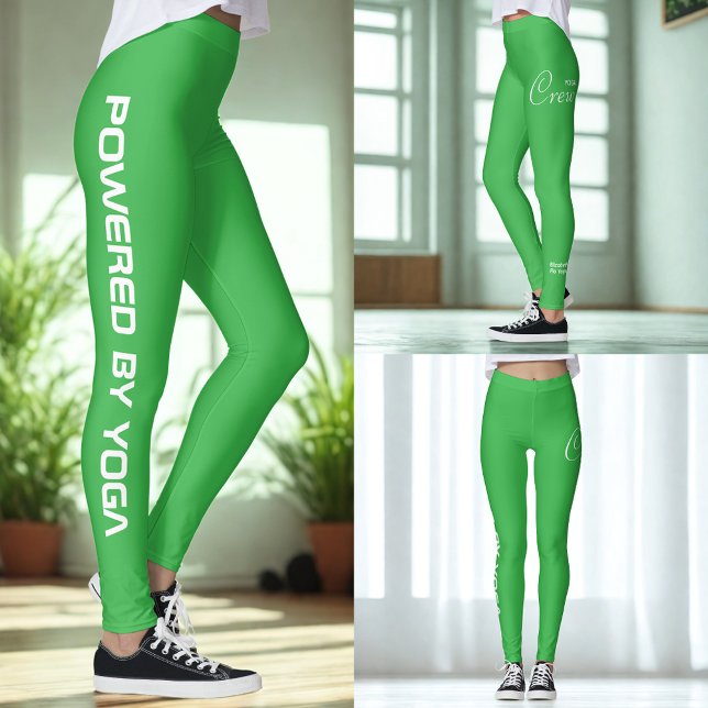 Legging Custom Print Yoga Crew Kelly Green (Kelly green yoga leggings shown in 3 different views.)