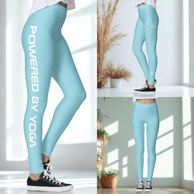 Legging Custom Print Yoga Crew Robin Egg Blue (Robin egg blue yoga leggings. 3 views.)