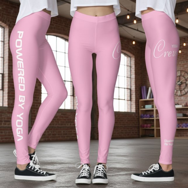 Legging Custom Print Yoga Crew Soft Light Pink (Soft pink yoga leggings shown from 3 angles.)