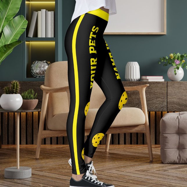Legging Customized Pet Mom Pickleball Black Yellow Stripes (Criador carregado)
