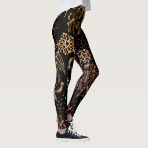 Legging Cute Girly Rosa Flores assinatura dourada