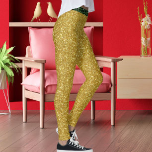 Legging Cute Glam Verde Dourado Brilho Faíscas Ioga Esport