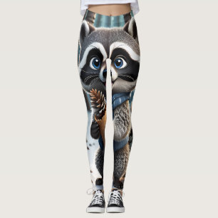 Legging Cute Kawaii style Raccoon com pinho de creme de pi
