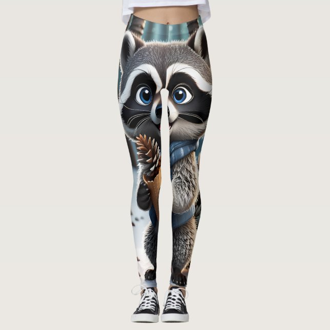 Legging Cute Kawaii style Raccoon com pinho de creme de pi (Frente)