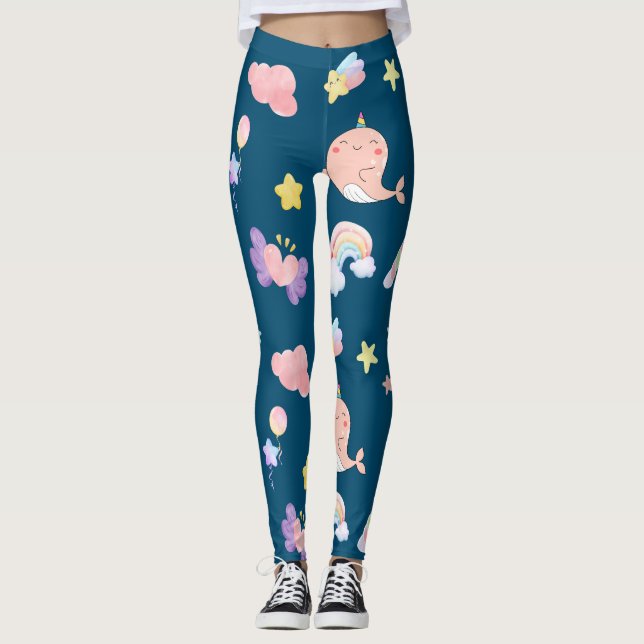 Legging Cute Narwhal Fish Unicorn Rainbow sea Girl Pattern (Frente)