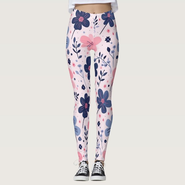 Legging Cute Pastel Pink And Blue Floral Spring Garden (Frente)