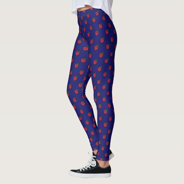 Legging Cute Red Strawberry Polka Dot on Dark Blue (Esquerda)