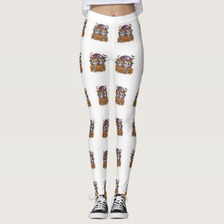 Legging Cute Spooky Skeleton Cows with Pumpkins 