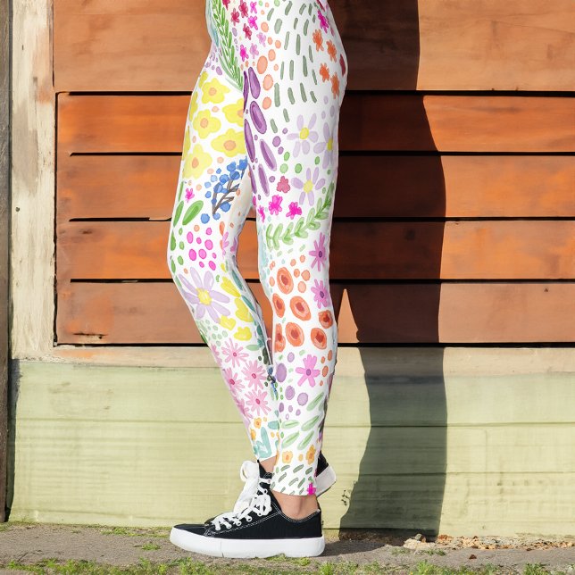 Legging Cute Watercolor Floral Blooming Spring Custom Name (Criador carregado)