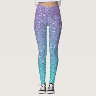 Legging Cyan Azure Grey Purple Sparkling Glitter Gradient