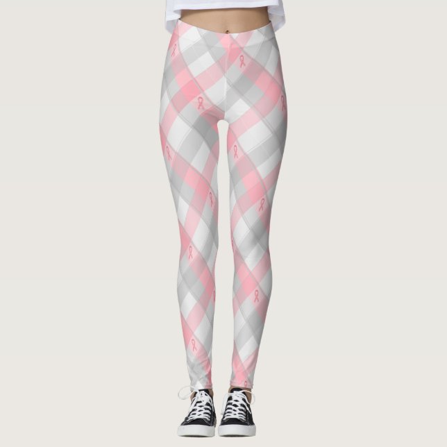 Legging Da fita da xadrez caneleiras cor-de-rosa BC (Frente)