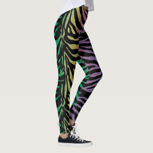 Legging Da zebra preta da listra do arco-íris caneleiras