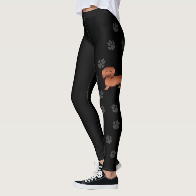 Legging Dachshund Cartoon Cute de Cabelo Longo Vermelho &  (Esquerda)