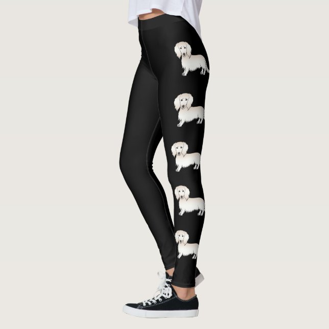 Legging Dachshund Cartoon de Pelo Longo Creme em Fundo Pre (Esquerda)