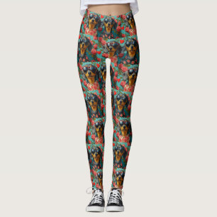 Legging Dachshund Com Rosas Do Coração Dia Dos Namorados