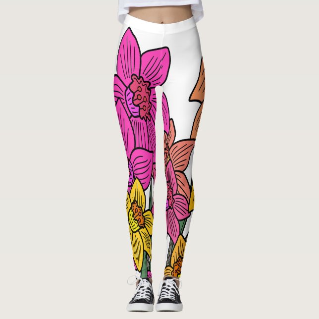 Legging Daffodils Coloridos Flores Design (Frente)
