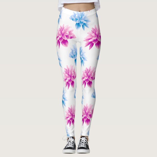 Legging Dahlia Rosa, Blue Dahla, Floral, Flores (Frente)