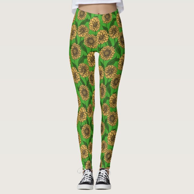 Legging Dahlias em amarelo e verde (Frente)