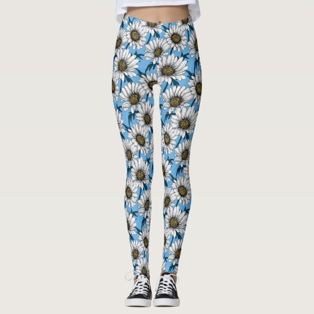 Legging Daisies, flores silvestres em azul (Frente)