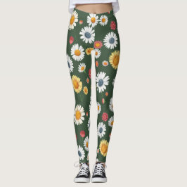 Legging Daisy and Sunflower Floral Seamless Patterno