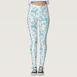 Legging Dala Horse — Teal e Padrão Branco Sueco