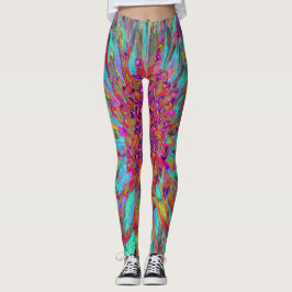 Legging Dália Decorativa do Abstrato Azul-Teal Psicodélico
