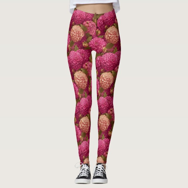 Legging Dálias Cor-de-Rosa em Execução Presente Estético d (Frente)
