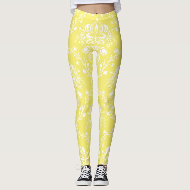 Legging Damasco Amarelo e Branco (Frente)