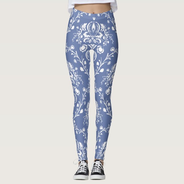 Legging Damasco Azul e Branco (Frente)