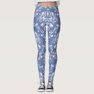Legging Damasco azul e branco da pervinca