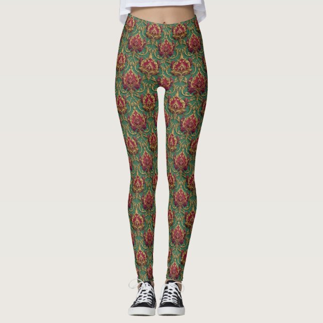 Legging Damasco Barroco Borgonha Esmeralda (Frente)