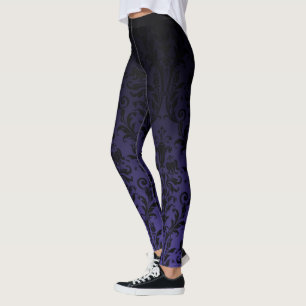 Legging Damasco Floral De Gradação De Ombre Preto A Roxo