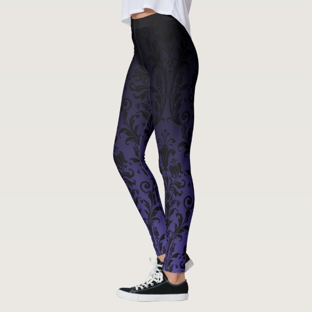 Legging Damasco Floral De Gradação De Ombre Preto A Roxo (Esquerda)