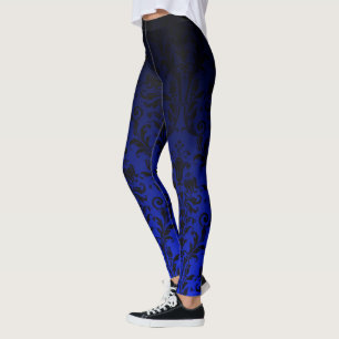 Legging Damasco Floral De Gradação De Ombre Preto E Azul