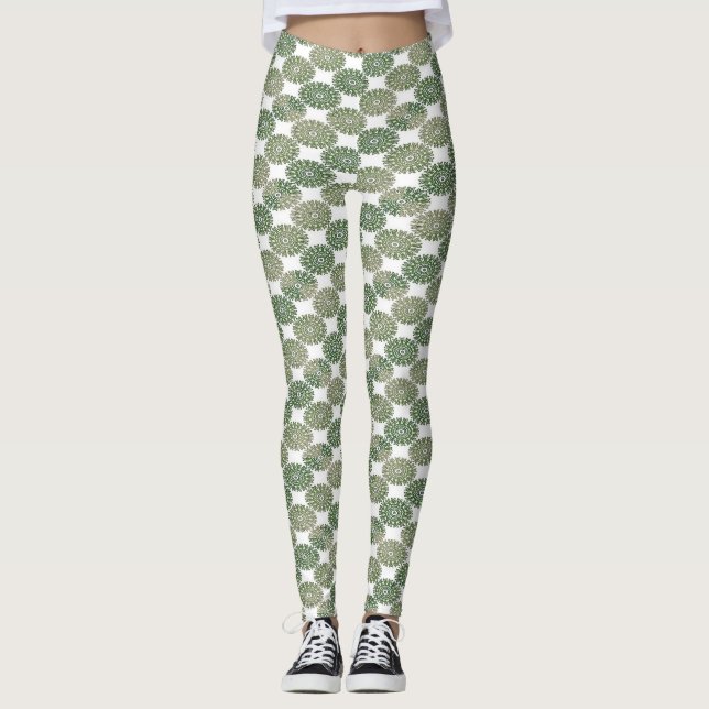 Legging Damasco floral verde em branco (Frente)