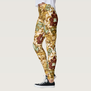 Legging Damasco Floral Vitoriano Dourado com Salvia