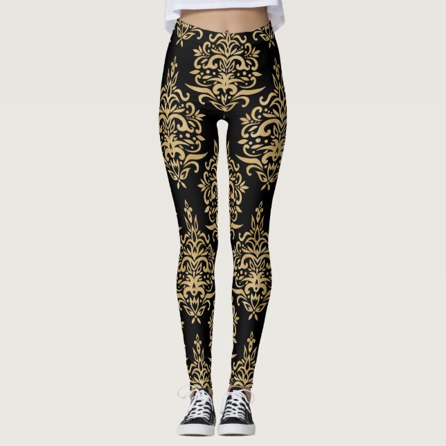Legging Damasco preto e Dourado (Frente)