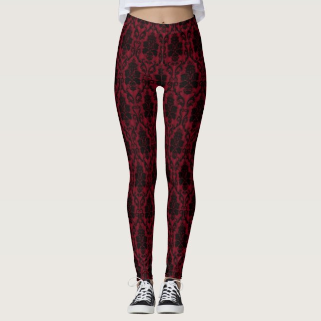 Legging Damasco Preto Vermelho Gótico (Frente)