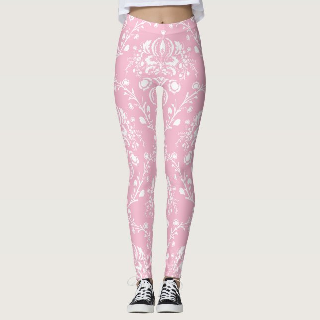 Legging Damasco Rosa e Branco (Frente)