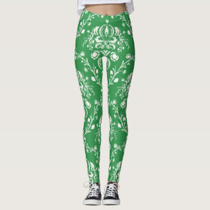 Legging Damasco Verde de Natal e Branco