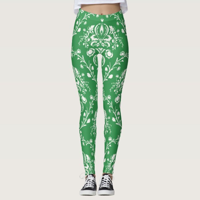 Legging Damasco Verde de Natal e Branco (Frente)