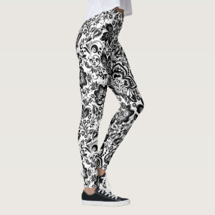 Legging Damascos florais barrocos pretos & brancos